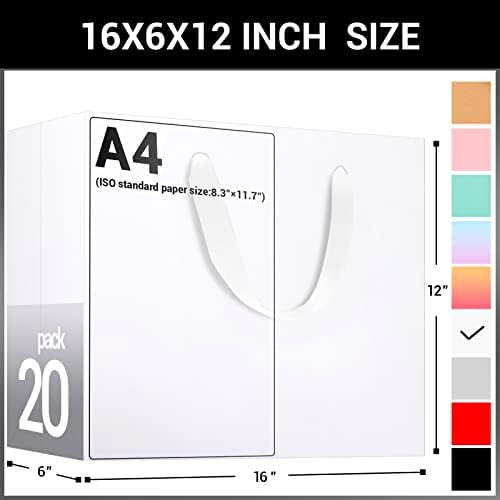 EUSOAR Extra Large Gift Wrap Bags with Handles, 20 Pack 16x6x12 inches White Kraft Paper Bags Bulk, Heavy Duty Totes for Wedding, Grocery, Boutique, Retail, Business, Party Favors, Birthdays - Image 2