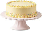 Vesici Pink Wooden Cake Stand Scalloped Round 10" L X 10" W X 3" H by Vesici