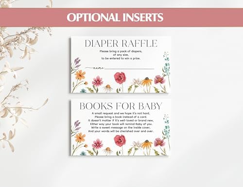 All Ewired Up Baby in Bloom Shower Invitations with Envelopes and Diaper Raffle Tickets and Baby Book Cards, Boho Wildflower Gender Reveal Party Baby Shower Activities Supplies, Personalized - Image 3