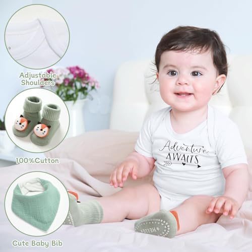 Baby Gift Set Baby Shower Gifts Basket for Newborns New Born Baby Sage Green Gift Basket with Baby Rattle Swaddle Security Blanket for Gender Neutral Baby Girls Boys - Image 2