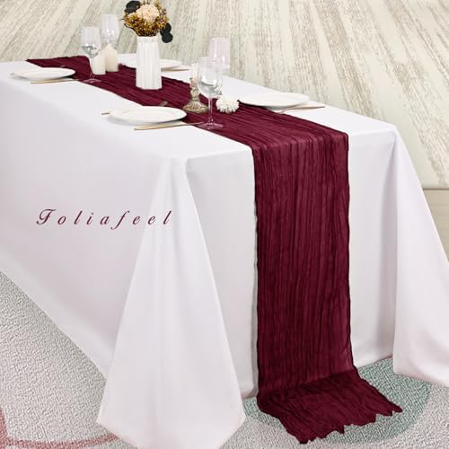 Burgundy 12 Pack Cheesecloth Table Runner 10FT Rustic Gauze Cheese Cloth Table Runner for Wedding Bridal Baby Shower Table Decor 20 x 120 Inch Long Boho Fabric Sheer Birthday Party Table Decorations - Image 4