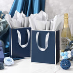 Yeaqee 50 Pcs Metallic Paepr Gift Bags Bulk with Handles,Navy Blue, Silver - Image 5