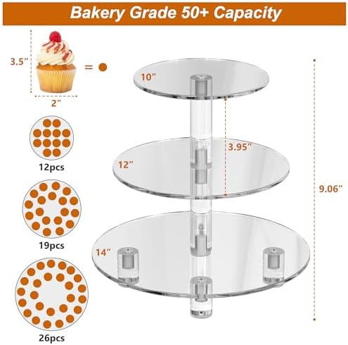 3 Tier Acrylic Cupcake Tower, 10" 12" 14" Round Trays - Image 2