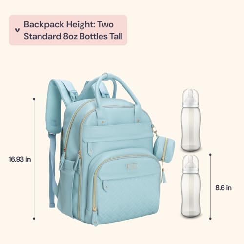 BabbleRoo Leather Diaper Bag Backpack - Baby Essentials Travel Baby Bag, Multi function, Water Resistant, with Changing Pad, Stroller Straps & Pacifier Case – Unisex, Powder Blue - Image 2