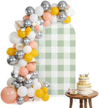 Spring Green Plaid Arch Backdrop Cover 7.2 FT, Simple Art Green Gingham Striped Wedding Arch Cover Stretchy Backdrop Stands Covers for Birthday Bridal Party Celebration Ceremony Banquet Decor - Image 2
