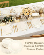 YOUBET 100PCS Ivory Scalloped Plastic Plates for Wedding Party - Image 4