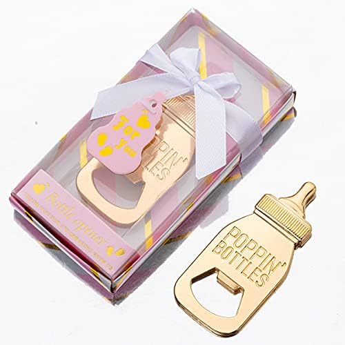 24PCS Golden Baby Bottle Openers for Baby Shower Favors Gifts, Baby Shower Decorations Souvenirs, Poppin Bottles Openers with Exquisite Gifts Box used for Guests Gender Reveal Party (24, pink) - Image 2