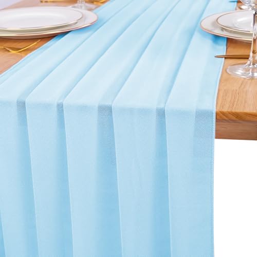 12 Pack Baby Blue Table Runner 10ft Romantic Chiffon Table Runner for Wedding Baby Shower and Birthday Party Cake Table Decorations(120 x 12 in) - Image 2