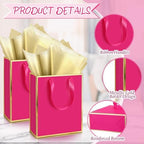 Yeaqee 50 Pcs Metallic Paepr Gift Bags Bulk with Handles,Hot Pink, Gold - Image 3