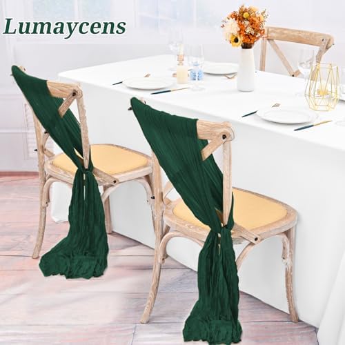50 PCS Cheesecloth Chair Sashes Bows Wedding Aisle Decorations Chair Ribbon Ties Back Sash for Wedding Party Events Banquet Chair Cover Decoration (Emerald Green) - Image 5