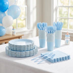 350 Pcs Light Blue Paper Plates and Napkins Set, Serves 50 - Image 6
