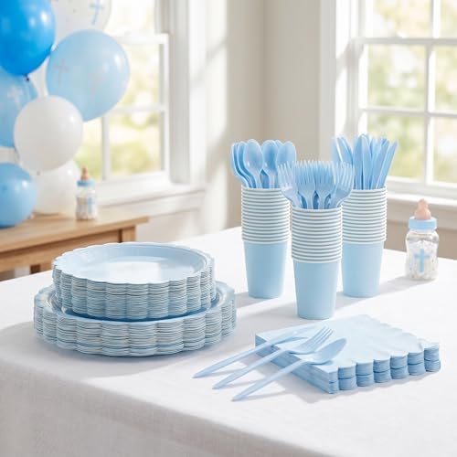 350 Pcs Light Blue Paper Plates and Napkins Set, Serves 50 - Image 6