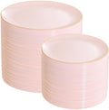 PULOTE 200Pieces Pink Plastic Plates - Premium Hard Pink and Gold Disposable - Include 100PCS 10 inch Dinner & 100PCS 7 inch Dessert Plates, Ideal for Wedding, Party & Mother's Day by PULOTEpartywareWesupplyproductsandyouenjoylife