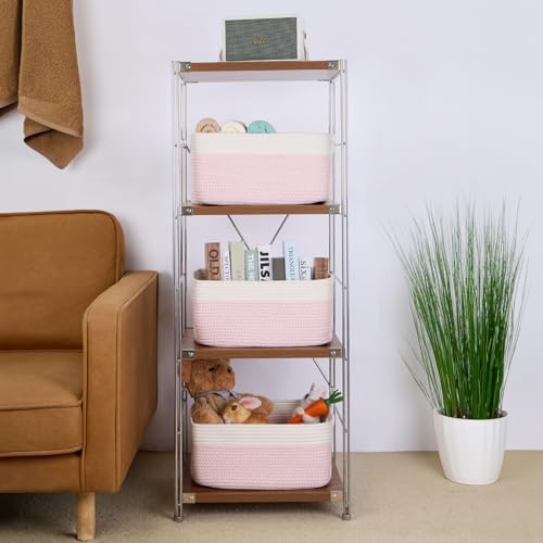 MiniArk Woven Pink Cotton Storage Baskets, 3 Pack, 17 x 13 x 7.5 inches - Image 4