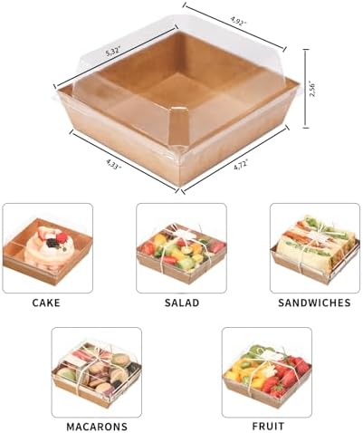 100pcs Smal Charcuterie Boxes with Clear Lids - Disposable Food Containers for Desserts,Boxes for Sandwich, Cake Slice Packaging, Fruit,Salad,Perfect for Bakery Treats,(Brown, 5.3 * 4.9 * 2.5 in) - Image 2