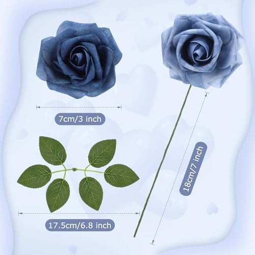 100 Pcs Artificial Rose Flowers, Dusty Blue Shades - Image 2