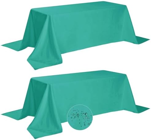 Fokitut 2 Pack Waterproof Rectangle Tablecloth, 90x132 Inch,Stain Resistant and Wrinkle Polyester Table Cloth, Fabric Table Cover for Kitchen Dining, Wedding, Party, Holiday Dinner-Turquoise by BalsaCircle