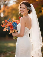 Serwalin Fall Flowers Artificial Orange Navy Blue Silk Flowers for Wedding - Image 5