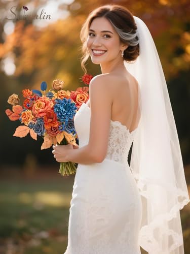 Serwalin Fall Flowers Artificial Orange Navy Blue Silk Flowers for Wedding - Image 5