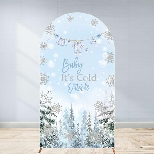 Baby It's Cold Outside Baby Shower Arch Backdrop Cover 6ft Winter Pastel Blue Boy Girl Party Snowflake Spandex Stretchy Fabric Arched Photo Background Welcome Sign Decorations 2.6x6ft by Unknown
