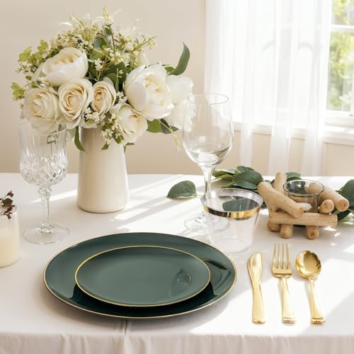 WDF 300Pcs Green Plates Disposable - Heavy Duty Green Plates for 50 Guest Green Plastic Dinnerware Include 50 Dinner Plate 50 Dessert Plate 150 Cutlery & 50 9oz Cups for Wedding/Birthday Party - Image 6