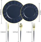 150Pcs Plastic Plates with Gold Rim,Heavy Duty Blue Plates for 30 Guests,Plastic Dinnerware Set Include 30 Dinner Plate,30 Dessert Plate,90 Gold Cutlery Set for Party (Blue) - Image 2