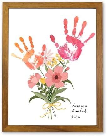 TwoDays Flower Bouquet Handprint Art Craft DIY Kit, Unique Gifts for Mom from Daughter or Son for Mother's Day Birthday Christmas, Gift for Grandma. (Floral-1, Brown) by TwoDays