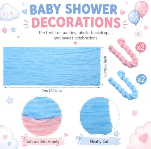 Gilprop 4 Pcs Cheesecloth Table Runner 35" x 120", Pink and Blue - Image 2
