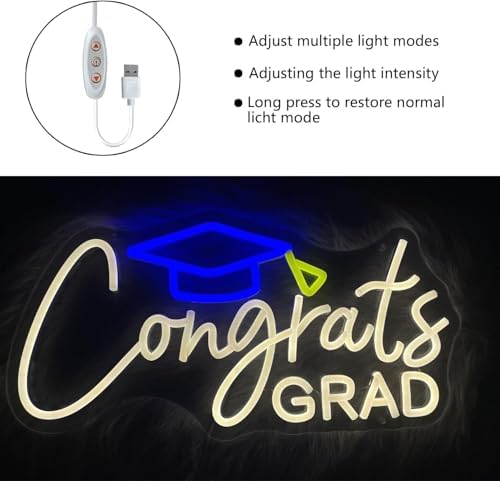 Congrats Grad Neon Sign with Graduation Cap, Grad Wall Decor, Warm White - Image 4