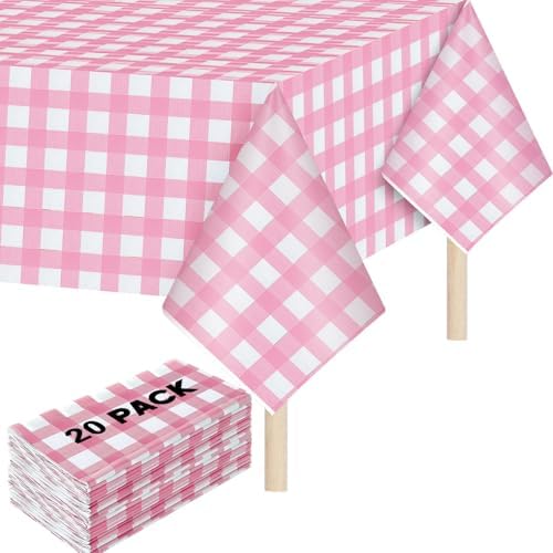Mindsoft 20 Pack Pink Gingham Tablecloth Baby Shower Bridal Birthday Party by Mindsoft