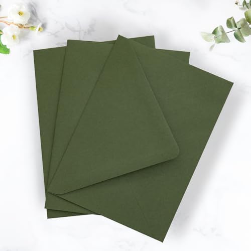 PONATIA 50PCS A7 Euro Flap Envelopes, 5x7 Olive Green Liner Envelope - Image 3