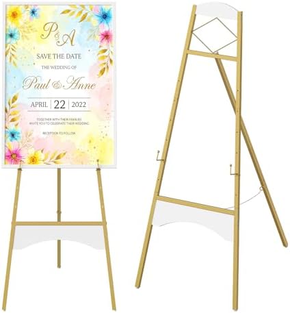 CHOEZON 43" Gold Easel Stand for Sign, Display Easel with 6 Adjustable Height Levels, Metal Art Easel, Poster Stand for Painting, Wedding Welcome Signs Holder, Gold and White TCJ26JW by Choezon