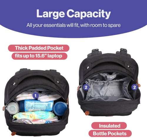 BabbleRoo Diaper Bag Backpack - Travel Large Baby Diaper Bag with Changing pad, Waterproof Baby Bags for Mom & Dad, Unisex Bags with Pacifier Case, Luggage Strap & Stroller Clips– Black - Image 5