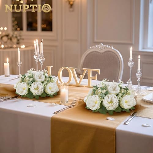 NUPTIO Artificial Flowers Ball Centerpiece: White Fake Kissing Rose, 10 Pcs - Image 3