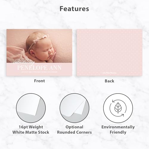 Let's Make Memories Personalized Baby Announcement Cards - Birth, Adoption - Boy, Girl - Premium Quality Custom Photo Cards for Mailing - 5x7 - Includes White Envelopes - Formal Introduction - 50 ct - Image 4