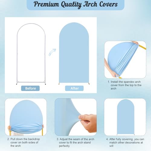 Blue Arch Backdrop Cover 2 Set - 6.6FT, 5FT Spandex Fitted Wedding Arch Stand Covers Round Top Chiara Arch Backdrop Stands Cover for Birthday Parties Banquet Photo Background Decoration - Image 7