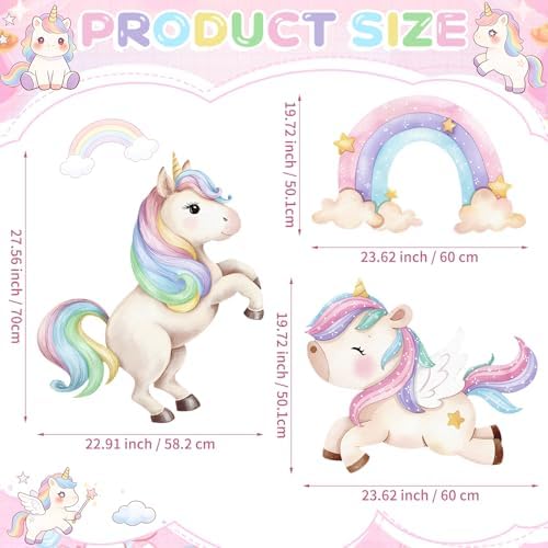 3Pcs Unicorn Birthday Decorations, Large Rainbow Unicorn Cardboard Cutout Standup, Girls Baby Shower Party Signs for Photo Booth Props Backdrops Indoor Outdoor Cartoon Party Supplies - Image 3