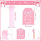 JarThenaAMCS 24 Set Pink Bow Folding Hand Fan with Thank You Tags Organza Bags Coquette Bow Paper Fans Decorative Handheld Fans for Birthday Bachelorette Bride Shower Party Favors - Image 3