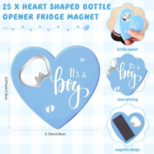 Funnymoom 25 Sets Baby Shower Thank You Favors Heart Bottle Opener, Blue - Image 2