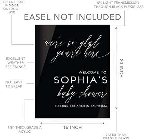 Andaz Press 16"x20" Black Acrylic Personalized Baby Shower Welcome Sign, Gender Neutral Modern Script Large Custom Sign for Easel Stand, Baby Shower Decorations - Image 5
