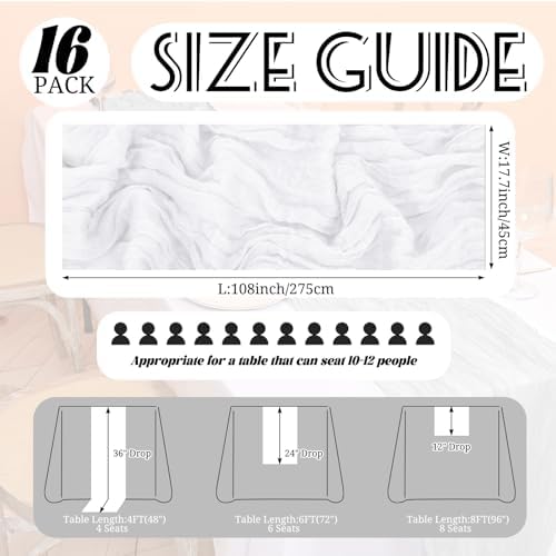 Showgeous 16 Pack White Cheesecloth Table Runner 17 x 108 Inch - Image 2