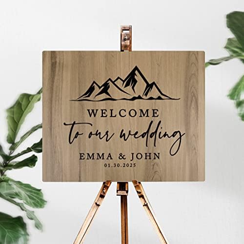 Andaz Press Large Wooden Welcome Sign for Wedding, Rustic Welcome Sign 16" x 20" Custom Names Mountain Woodland Wedding Signage English Oak MDF Wood Finish Wedding Reception Indoor Outdoor Signs - Image 2