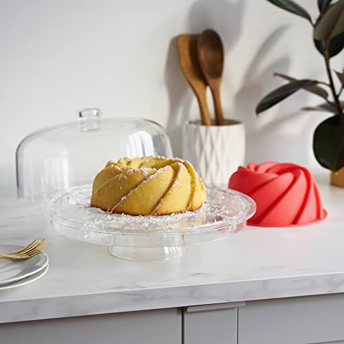 Twine Multi-Functional Acrylic Server with Bundt Cake Mold, Dessert Serving Platter Set, Cake Pan, Cake Stand, Clear Acrylic, Silicone, 4-Piece Set - Image 5