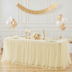 6 Pack 8ft Champagne Table Cloths Rectangle Tulle Tablecloth Fitted Champagne Tablecloths for 8 foot Rectangle Tables Spandex Table Covers for Parties Wedding Birthday Buffet Banquet Desk Tables Skirt - Image 3