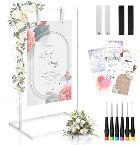 Wedding Sign Holder - Adjustable Welcome to Our Wedding Sign Stand Stand with 39 Premium Templates & Leather Straps,6PCS Screwdriver Set Tool Kit Heavy Duty Easel Stand for Sign Display Poster by LIFEGOO