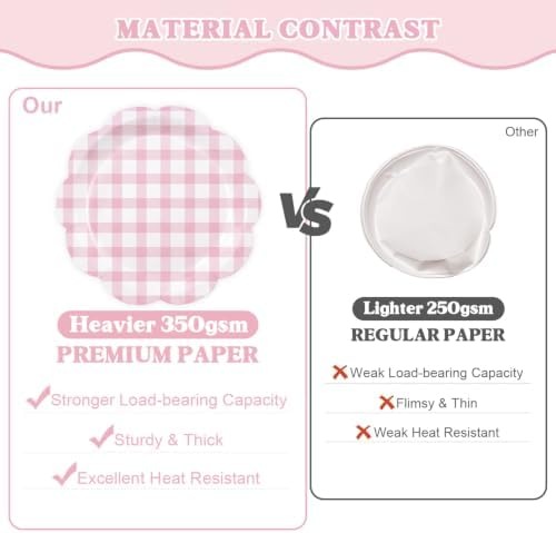 350 PCS Pink Gingham Disposable Dinnerware Set, Decagonal Paper Plates 7 & 9 Inch, Napkins, Cups & Cutlery, Checkered Party Supplies for Baby Shower Birthday Bridal Shower Picnic - Image 4