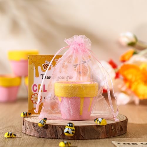 Conelist 48 Sets Bee Themed Candle Set for Baby Shower Party Favors Cute Honey Jar Candle with Thank You Tags Organza Bags Baby Shower Gifts for Guest Gender Reveal Party Decoration Gifts (Pink) - Image 4