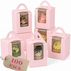 Bakepacker Auto Pop-up Cupcake Boxes, Pink, 3.6"X3.6"X4.3", 100 Count by Bakepacker