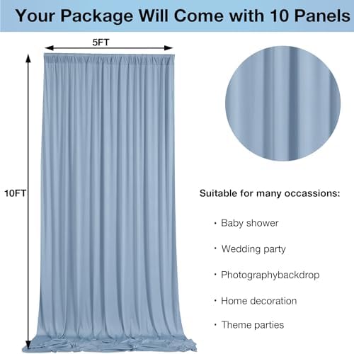 50ftx10ft Wrinkle Free Dusty Blue Backdrop Curtains for Parties, Silky Polyester Photo Backdrop Drapes 10 Panels 5x10ft Back Drop Cloth for Wedding Birthday Baby Shower Photography Background - Image 3