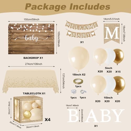 Boho Baby Shower Decorations - BOHO Balloon Garland Arch Kit, Rustic Farmhouse Style Transparent Baby Boxes with Letters, Welcome Baby Banner, Backdrop Tablecloth for Gender Reveal - Image 2